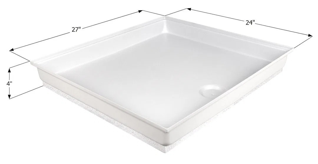 15962 – ICON Shower Pan, Rectangular 27 Inch Length x 24 Inch Width x 4 Inch Height Without Threshold Center Drain Wh...